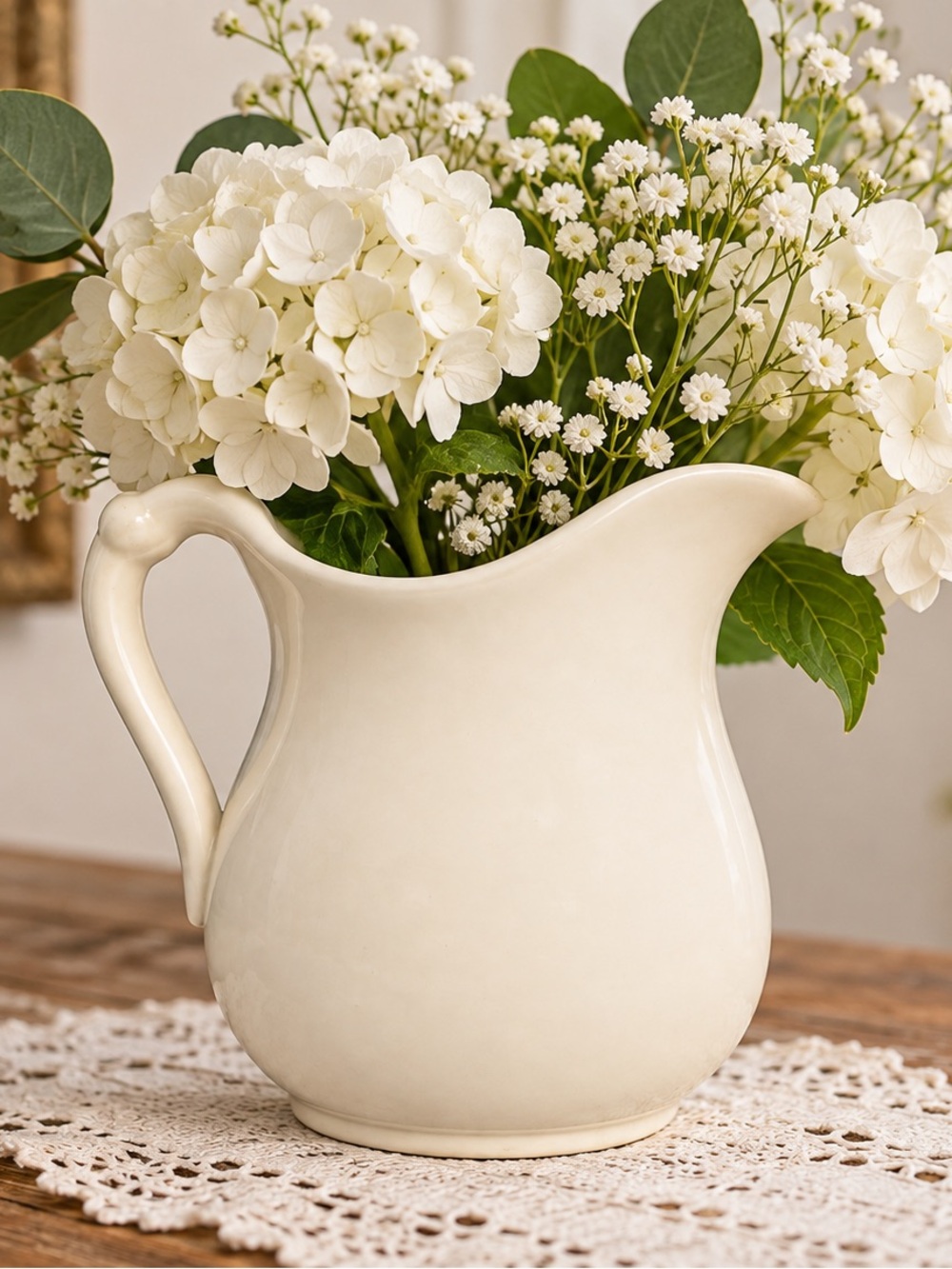 Antique Dresden Potters Co-Operative White Ironstone Pitcher Vase 5.5” Ohio